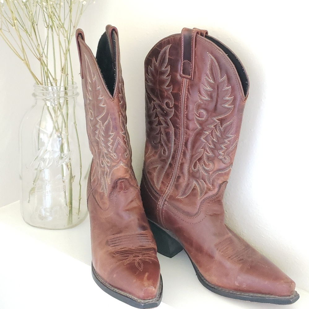 Laredo Brown Leather Cowboy Boots